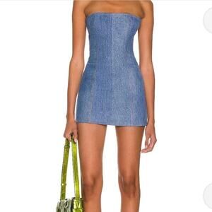 EB DENIM Strapless Lace-up Denim Mini Dress
